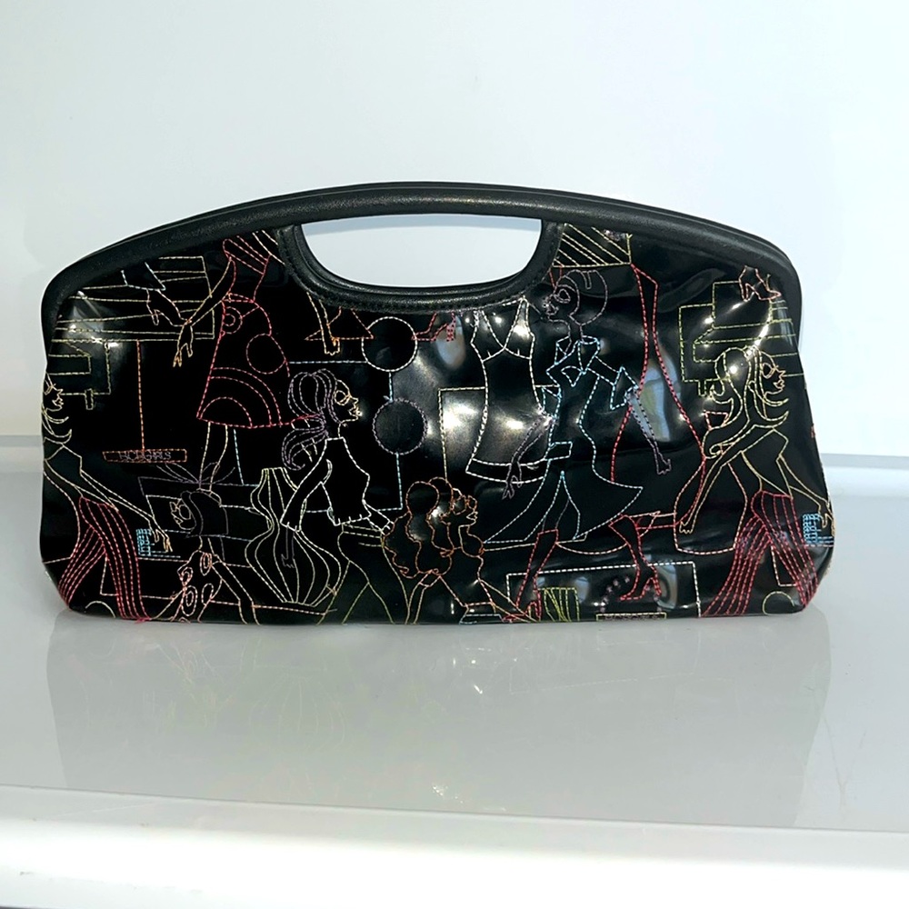 BCBG Girls multicolor stitched leather clutch. Great condition